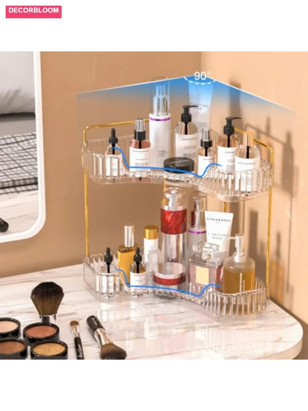 2 Tier Corner Bathroom Counter Organizer - Clear ABS Makeup Tray